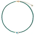 Green crystal bead necklace with heart evil eye pendant and gold lobster clasp - Green (FN1235)