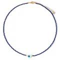 Bohemian style 2mm blue faceted crystal beaded necklace with white heart evil eye charm - Dark Blue (FN1236)