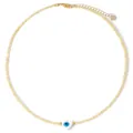 Handmade beaded necklace with yellow crystal beads and a white evil eye heart pendant - Light Yellow (FN1237)
