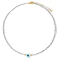 Beaded necklace with grey crystal beads and a heart-shaped blue evil eye charm - Grey (FN1238)