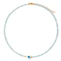 2mm light blue crystal beaded necklace with white evil eye heart charm and golden clasp - Light Blue (FN1239)