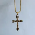 Collana con croce dorata con trama a spirale e catena box in stile street hip hop - Oro