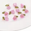 Pink acrylic lily of the valley flower beads with gold rings for DIY jewelry making - Pink