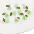DIY lily of the valley beads with green petals and golden metal hooks for jewelry - Iridescent Green
