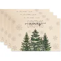 Set of 4 linen Christmas placemats with green pine forest and merry christmas text - Snowy Christmas Tree Forest Style (32)