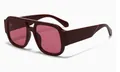 Retro pilot oversized sunglasses with wine red frame and pink gradient lenses - Red Frame Red Lens