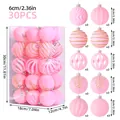 Detailed set of 30 pink velvet flocked 6cm Christmas ball ornaments with varied textures - 30 Pieces Set (6cm) / Pink (MJ-ZR-638)