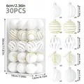 Set de 30 boules de Noël blanc et or avec textures velours et motifs variés de 6cm - Ensemble de 30 Pièces (6cm) / Blanc (MJ-ZR-637)