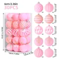Lot de 30 boules de Noël roses de 6 cm avec diverses textures décoratives élégantes - Ensemble de 30 Pièces (6cm) / Rose (MJ-ZR-638)