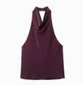 Haut licou élégant en satin violet foncé avec finition brillante et drapé chic - Fuchsia