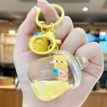 Cute yellow liquid quicksand bear keychain in a bottle with small bell charm - Butter Bear Quicksand Pendant-Bottle