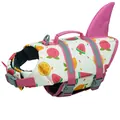 Dog life jacket with summer fruit pattern and a pink shark fin for aquatic safety - Fruit Pie