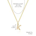 Gold plated pendant necklace with letter K charm and sparkling cubic zirconia stones - Gold - Letter K (Zircon Inlaid)