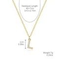 Gold letter L pendant necklace with cubic zirconia and adjustable 40+7cm chain - Gold - Letter L (Zircon Inlaid)