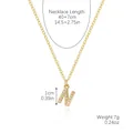 Golden letter N pendant necklace with white zircons on a 40+7cm adjustable chain - Gold - Letter N (Zircon Inlaid)