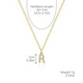 Golden necklace with cubic zirconia letter R pendant, 1cm height with adjustable chain - Gold - Letter R (Zircon Inlaid)