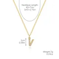 Gold plated cubic zirconia letter V pendant necklace with 40+7cm adjustable chain link - Gold - Letter V (Zircon Inlaid)