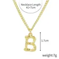 Gold letter B pendant necklace with bamboo texture and 41+7cm adjustable chain - Gold - Letter B (Bamboo Texture)