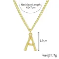 Gold letter A pendant necklace with Cuban chain and cubic zirconia, 41+7cm length - Gold - Letter A (Bamboo Texture)