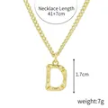 Gold D-letter bamboo texture pendant necklace with cubic zirconia and Figaro chain - Gold - Letter D (Bamboo Texture)