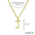 Gold plated letter J pendant necklace with cubic zirconia and chain size details - Gold - Letter J (Bamboo Texture)