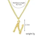 Minimalist gold 'N' letter pendant necklace with bamboo texture and cubic zirconia - Gold - Letter N (Bamboo Texture)