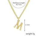 Gold plated necklace with bamboo texture letter M pendant and chunky chain necklace - Gold - Letter M (Bamboo Texture)