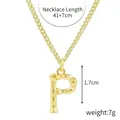 Golden bamboo textured letter P pendant necklace with 41+7cm curb chain for women - Gold - Letter P (Bamboo Texture)