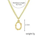 Gold zircon initial necklace with bamboo style letter O pendant and size measurements - Gold - Letter O (Bamboo Texture)