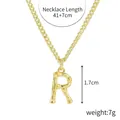 Golden bamboo texture letter R pendant necklace with zircon and dimensions 41+7cm - Gold - Letter R (Bamboo Texture)