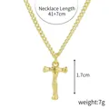 Gold plated cross necklace with pleated texture pendant and adjustable chain link - Gold - Letter T (Bamboo Texture)