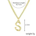 Gold plated initial S necklace featuring bamboo texture pendant with cubic zirconia - Gold - Letter S (Bamboo Texture)