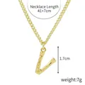 Gold 'V' alphabet pendant necklace with bamboo texture, 41+7cm length and 1.7cm height - Gold - Letter V (Bamboo Texture)