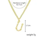Gold bamboo-style letter U pendant necklace with zircon inlay, length 41+7cm - Gold - Letter U (Bamboo Texture)