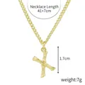 Golden necklace with letter X pendant featuring bamboo texture and cubic zirconia stone - Gold - Letter X (Bamboo Texture)