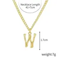 Gold bamboo texture letter W pendant necklace with zircon and adjustable chain link - Gold - Letter W (Bamboo Texture)