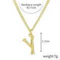 Gold letter Y pendant necklace with bamboo texture and 41+7cm adjustable chain link - Gold - Letter Y (Bamboo Texture)