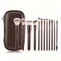 12-piece black and gold makeup brush set with dark brown portable travel storage case - 12pcs Coffee Color Zipper Bag No Logo