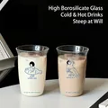 Set di 2 bicchieri in vetro borosilicato resistenti al calore con motivi blu cartoon - 500ml / Stile Illustrazione di Poltrire e Battere la Fiacca