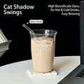 Borosilicate glass cup with cat print and straw for coffee and milk beverages - 500ml / White Letter Cat Pattern Style With Glass Straw