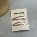 Two pieces set of Korean style mauve drip oil rectangle hair clips on a card - Pink Water Drop