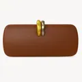 Minimalist brown PU leather clutch bag with stylish gold and silver metal rings closure - Tan