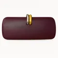 Fashionable burgundy PU leather clutch bag with minimalist gold and silver metal rings - Burgundy
