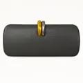 Minimalist dark gray PU leather rectangular clutch with interlocking gold and silver rings - Gray