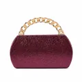 Fashionable burgundy clutch bag with cracked texture and chunky gold chain handle - Burgundy