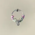 Pulsera de cadena de serpiente plateada con cuentas rosas verdes y dije de árbol - Sombra de Árbol de Bosque (A1272)