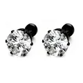 Classic crown six-prong round zircon stud earrings in sleek black stainless steel finish - Black Prong Black Zircon Flat Back (3mm)