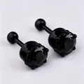 Classic black titanium steel stud earrings with crown six-prong zircon setting - Black Prong Black Zircon Ball Back (3mm)