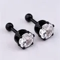 Black titanium steel screw-back stud earrings with six-prong set cubic zirconia - Black Prong White Zircon Ball Back (3mm)
