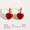 Handmade red enamel heart earrings in 18k gold plated brass, 2cm x 1.2cm size - Heart Style / Red